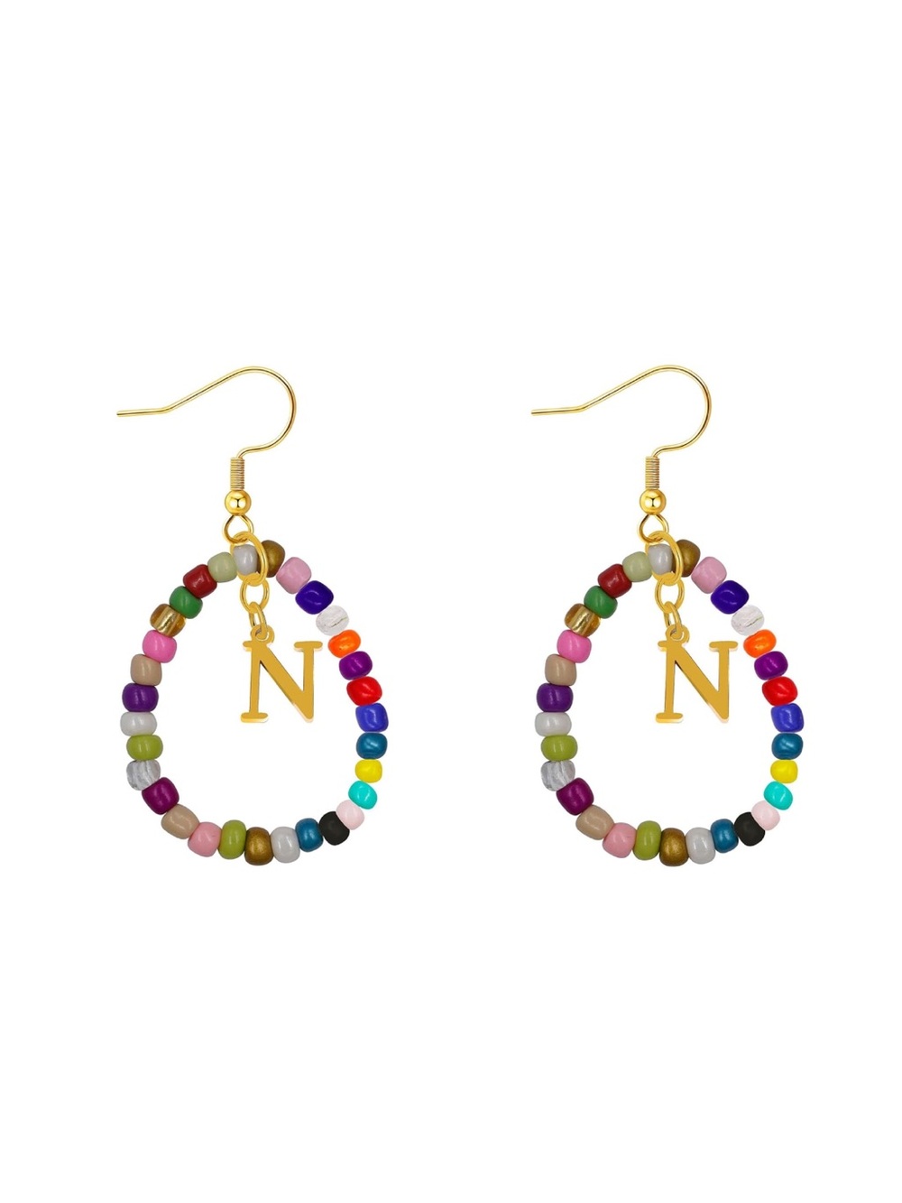 ⭐️ Gold Initial beaded Earrings - Multicolor (handmade) you pick!